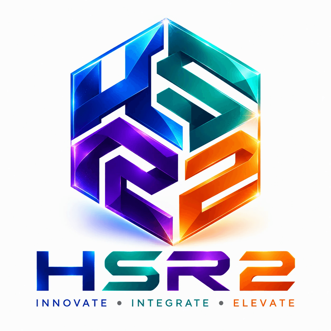 HSR2 logo: a hexagon of four facets — blue, teal, violet and orange — forming the letters H, S, R and 2, above the words Innovate, Integrate, Elevate.